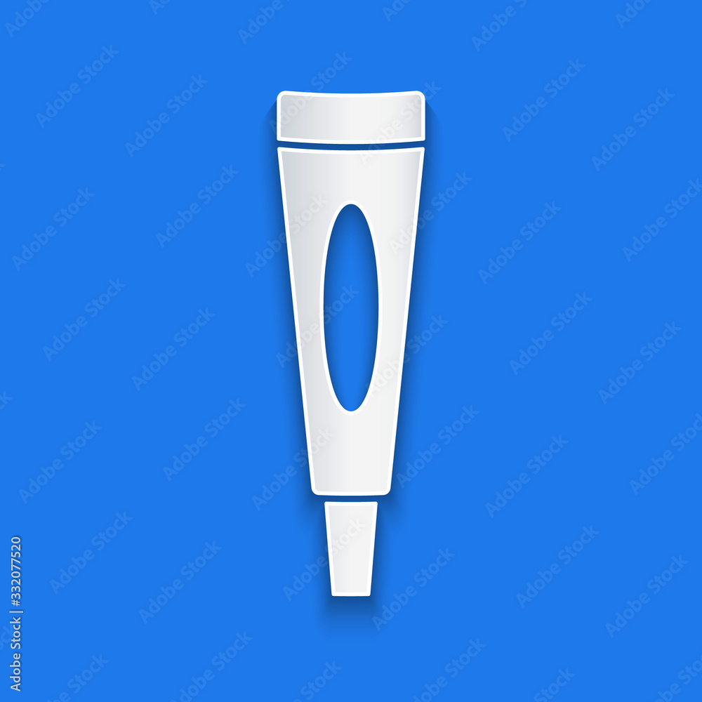 Paper cut Cream or lotion cosmetic tube icon isolated on blue background. Body care products for men