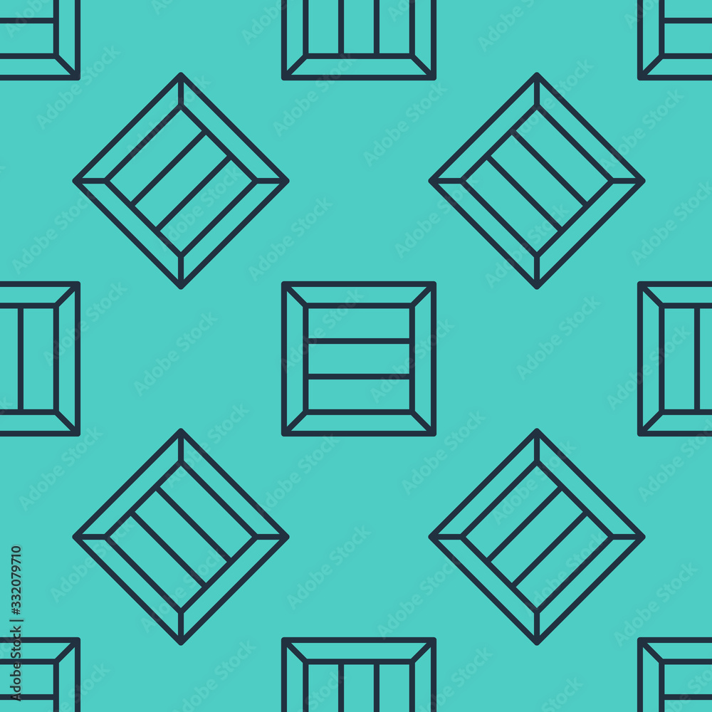 Black line Wooden box icon isolated seamless pattern on green background.  Vector Illustration