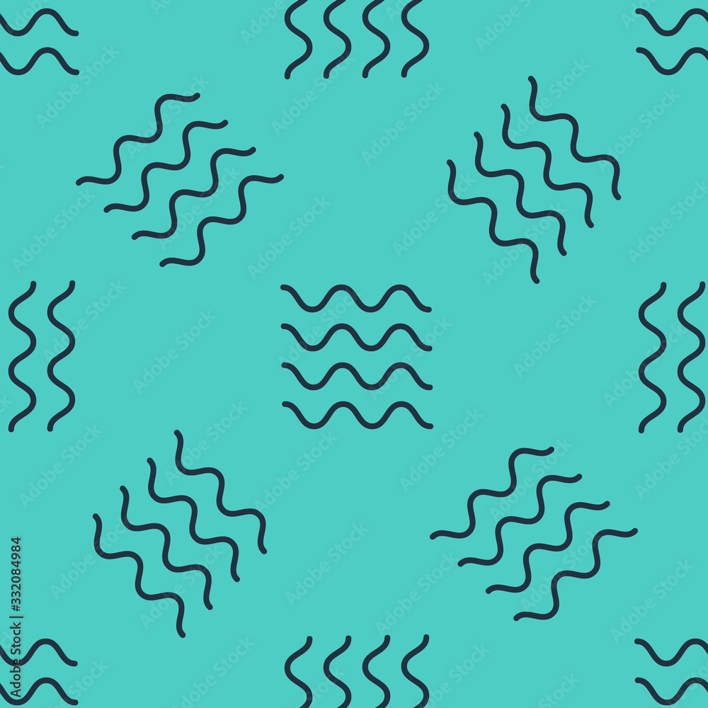 Black line Wave icon isolated seamless pattern on green background. Vector Illustration