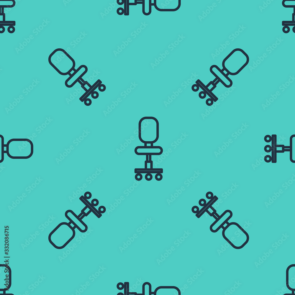 Black line Office chair icon isolated seamless pattern on green background. Vector Illustration