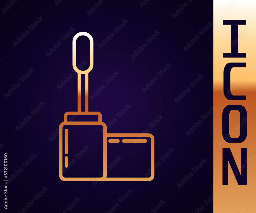 Gold line Mascara brush icon isolated on black background. Vector Illustration