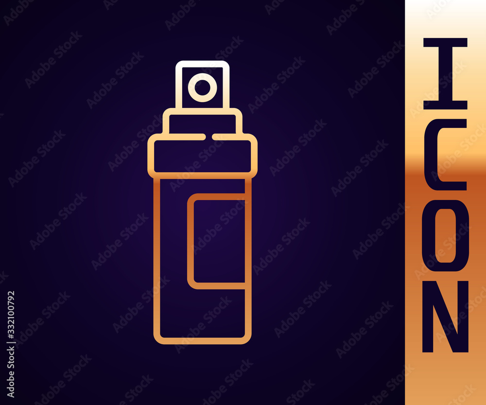 Gold line Perfume icon isolated on black background. Vector Illustration