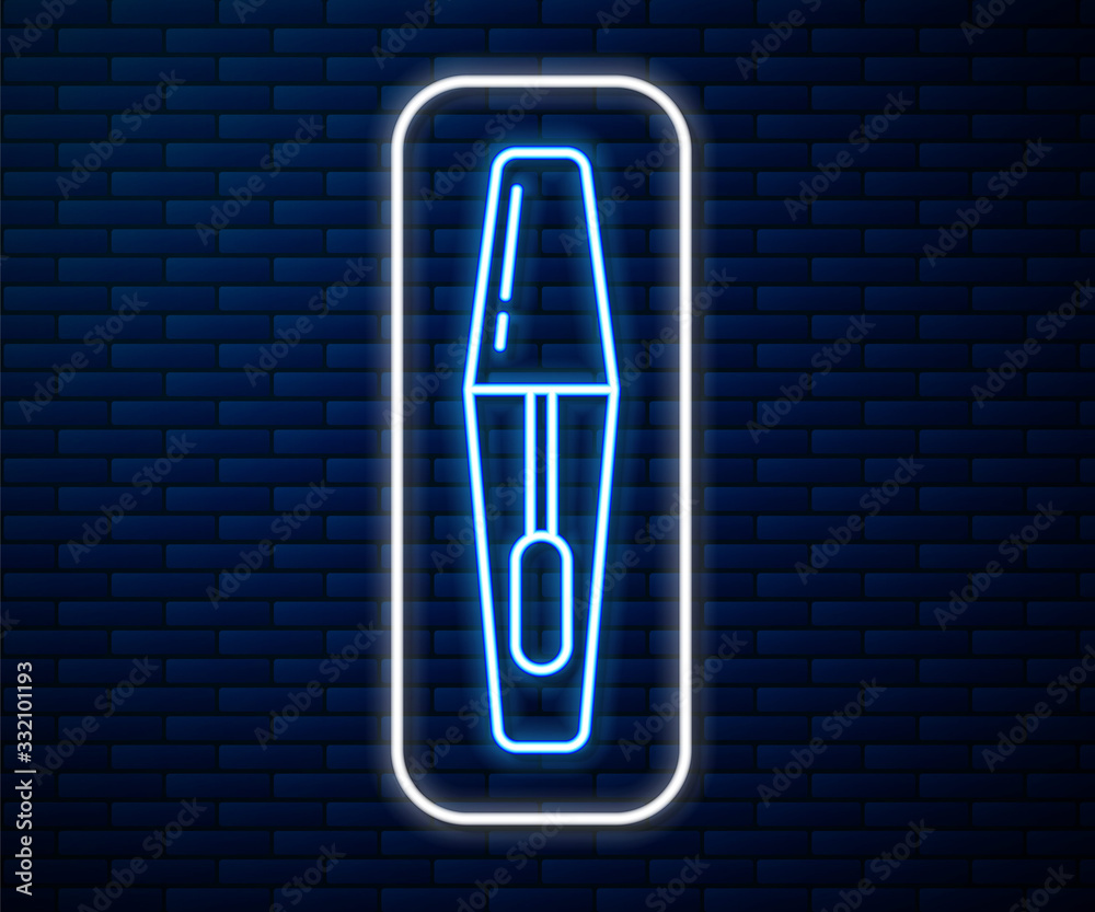 Glowing neon line Mascara brush icon isolated on brick wall background. Vector Illustration