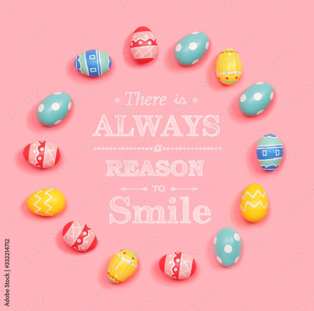 There is always a reason to smile with round frame of Easter eggs