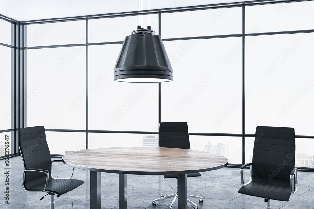 Modern meeting room with panoramic city view