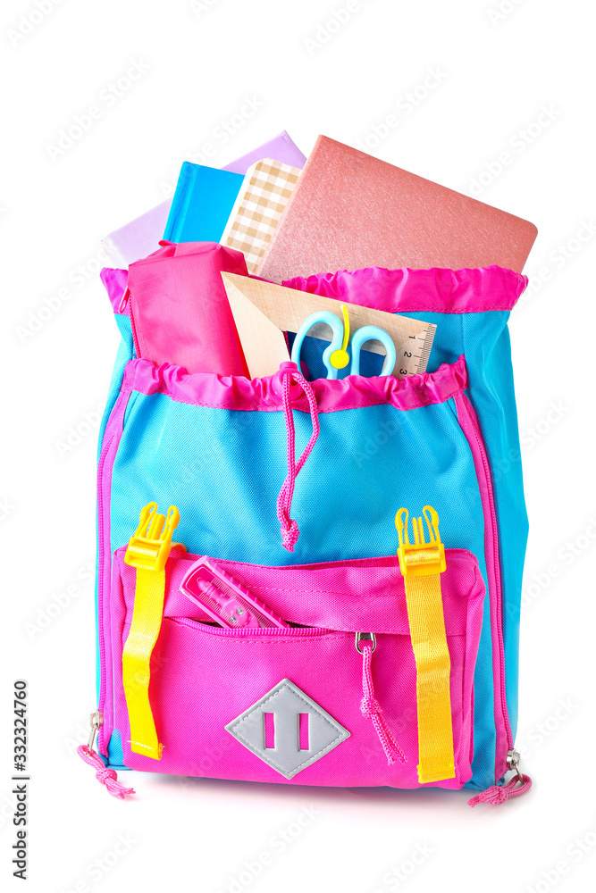 School backpack on white background