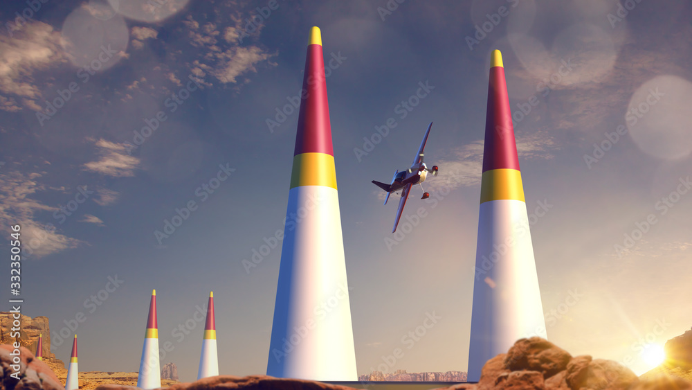 Sports plane on air racing. Render 3D. Illustration.