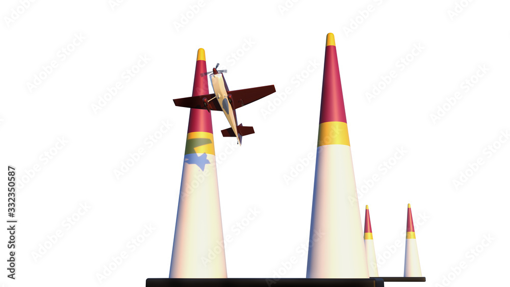 Sports plane on air racing isolated on white. Render 3D. Illustration.