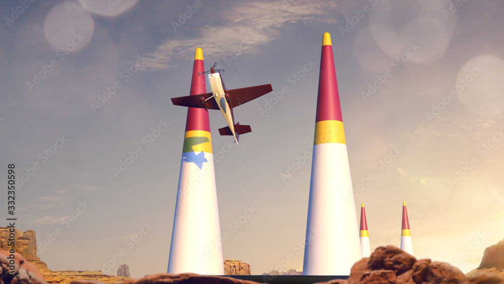 Sports plane on air racing. Render 3D. Illustration.