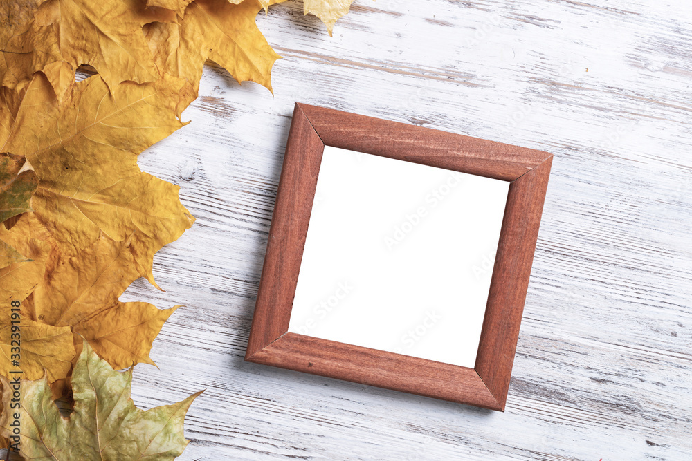 Blank rectangular photo frame on desk