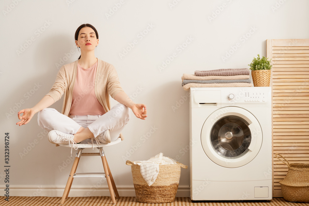 woman is doing laundry