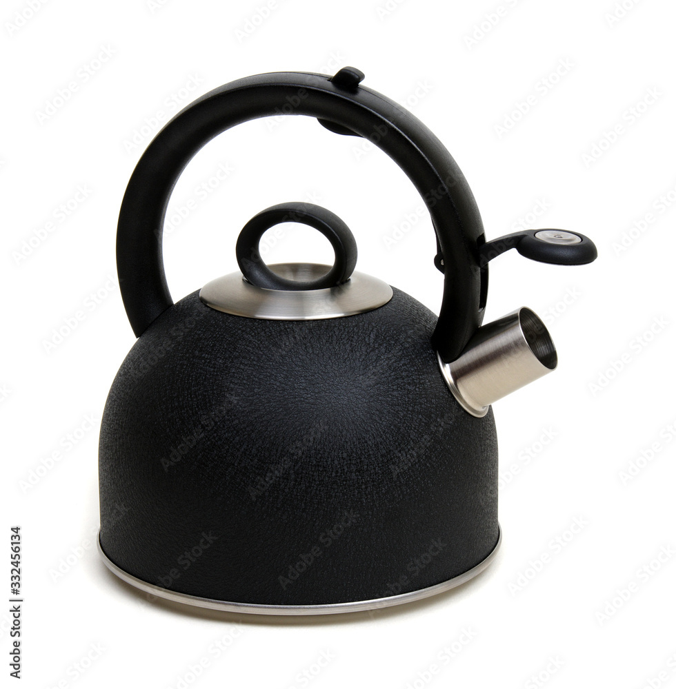 Black metal kettle isolated on white