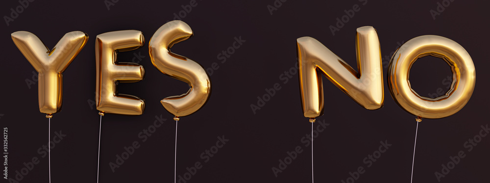 3D gold text balloon on black background.Yes or No.