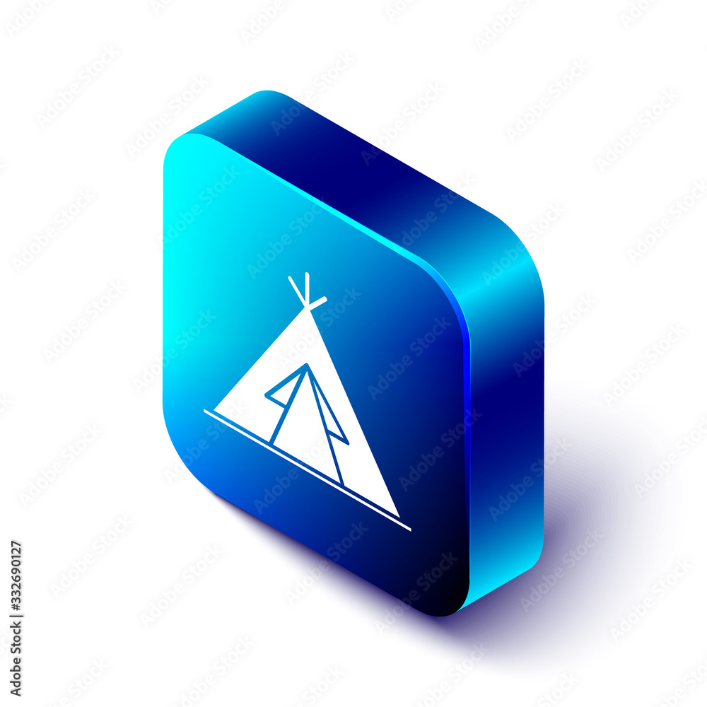 Isometric Traditional indian teepee or wigwam icon isolated on white background. Indian tent. Blue s