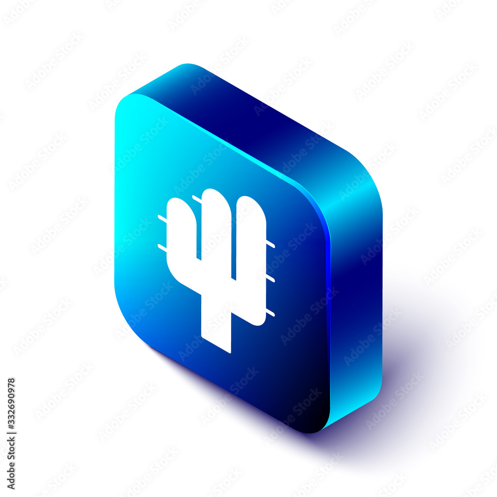 Isometric Cactus icon isolated on white background. Blue square button. Vector Illustration