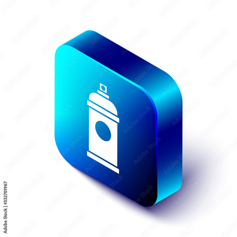 Isometric Paint spray can icon isolated on white background. Blue square button. Vector Illustration