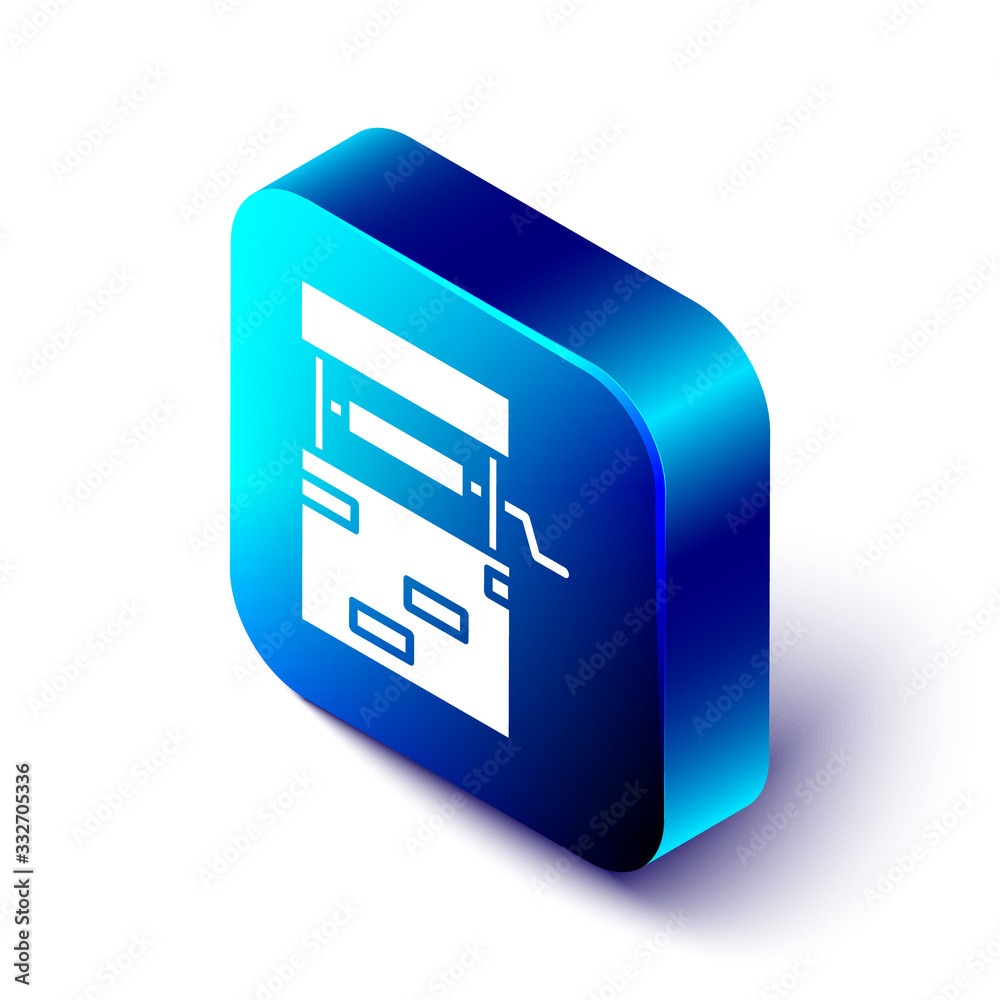 Isometric Well icon isolated on white background. Blue square button. Vector Illustration