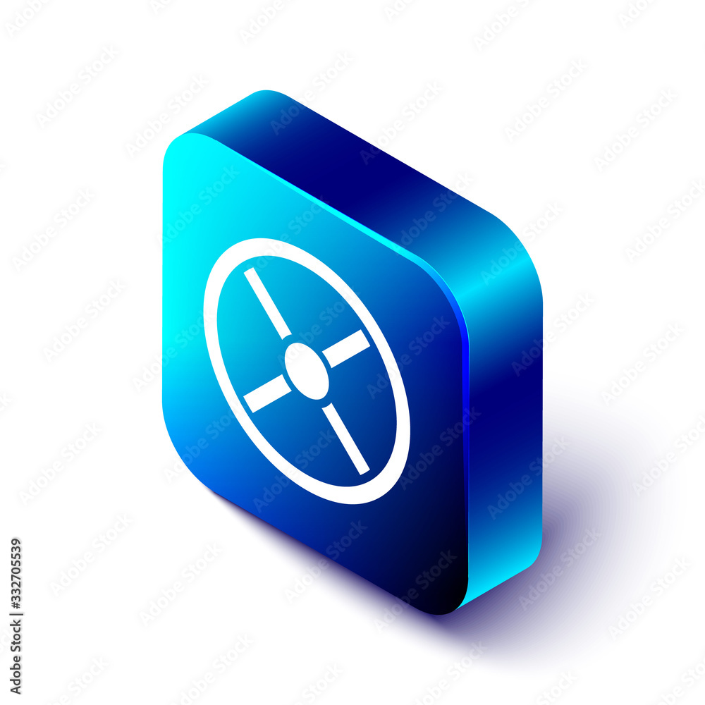 Isometric Industry valve icon isolated on white background. Blue square button. Vector Illustration