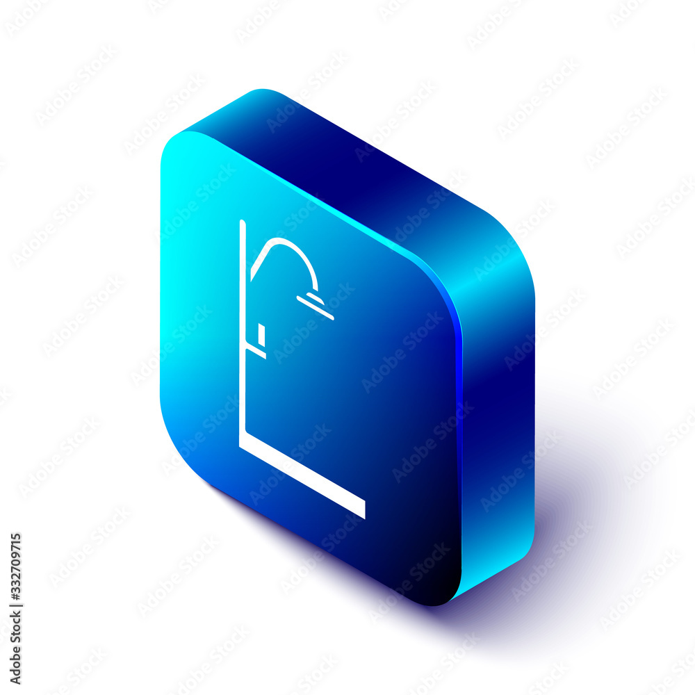 Isometric Shower icon isolated on white background. Blue square button. Vector Illustration