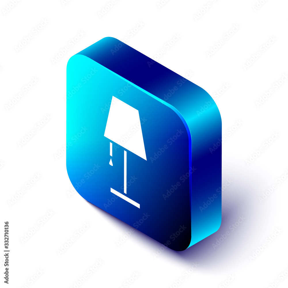 Isometric Table lamp icon isolated on white background. Blue square button. Vector Illustration