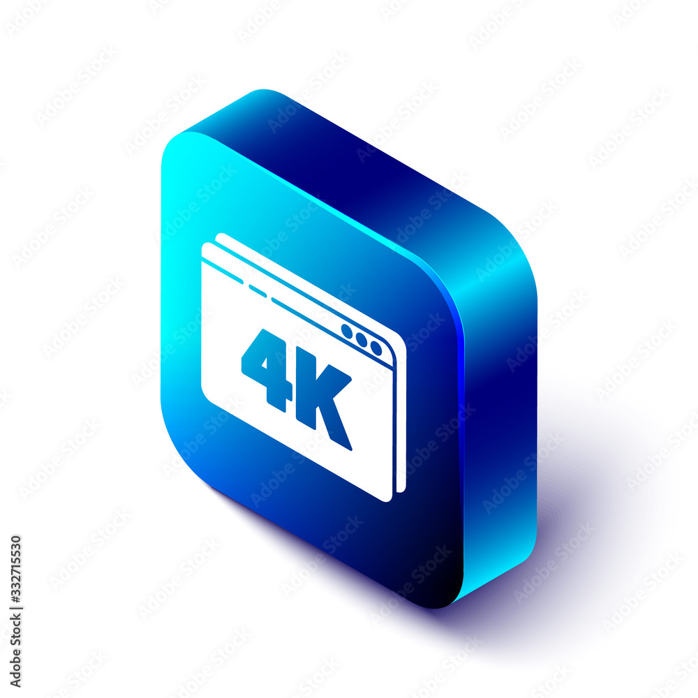 Isometric Online play video with 4k Ultra HD video technology icon isolated on white background.Fil（