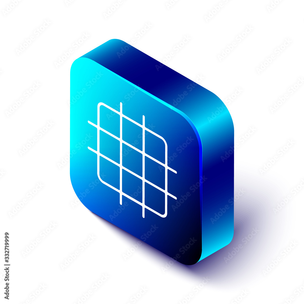 Isometric Grid graph paper icon isolated on white background. Blue square button. Vector Illustratio