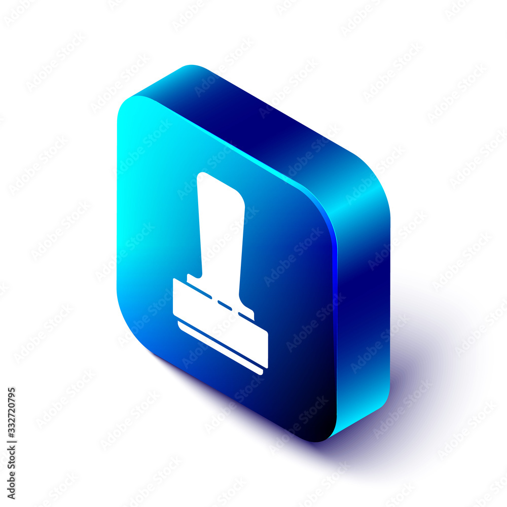 Isometric Stamp icon isolated on white background. Blue square button. Vector Illustration