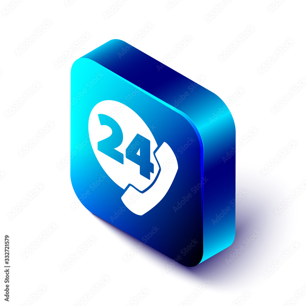 Isometric Telephone 24 hours support icon isolated on white background. All-day customer support cal