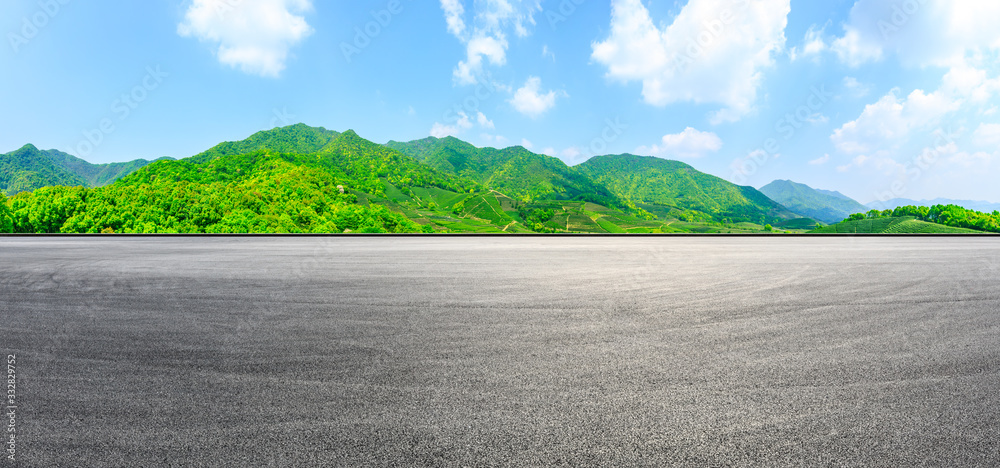 阳光明媚的赛道公路和绿茶山，一览无余。