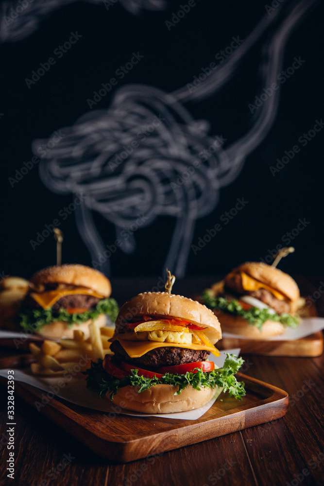 Homemade hamburger with fresh vegetables