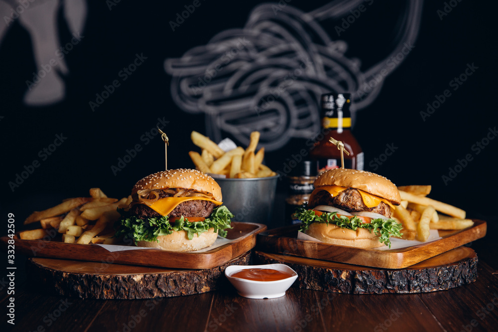 Homemade hamburger with fresh vegetables