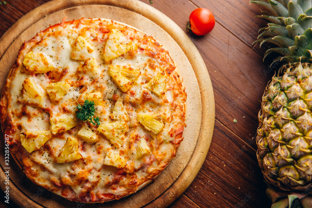 Seafood Italian Pizza on wooden table