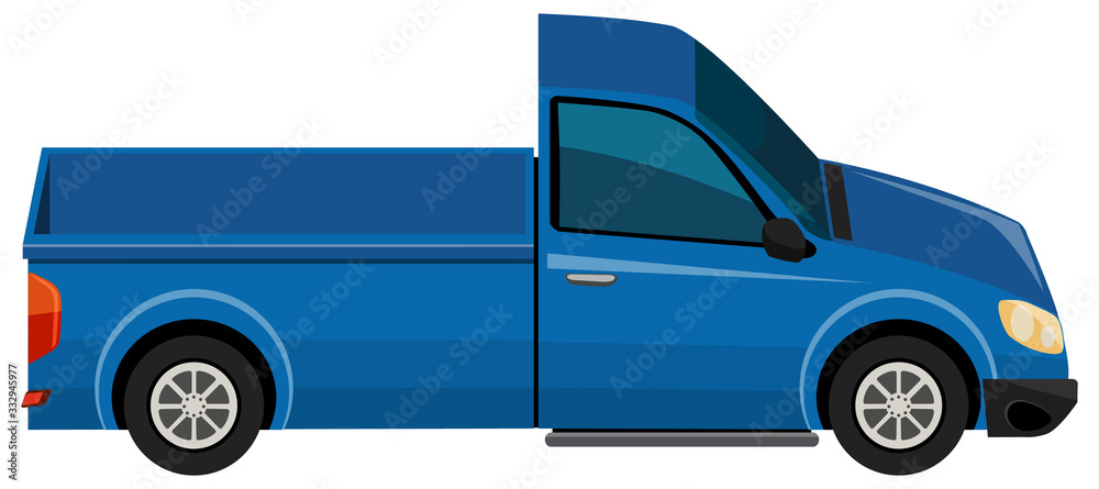 Blue pick up truck on white background