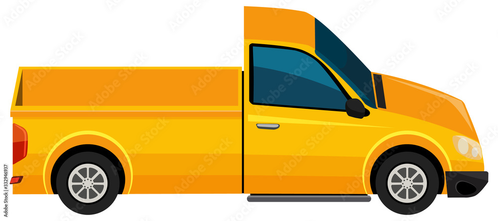 One yellow truck on white background