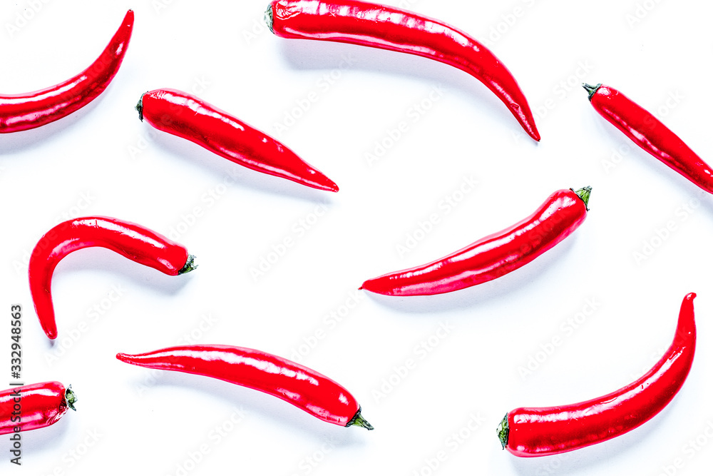 spicy food cooking with red chili white table background top view