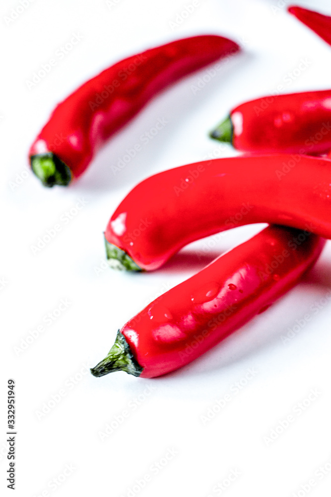 spicy food cooking with red chili white table background