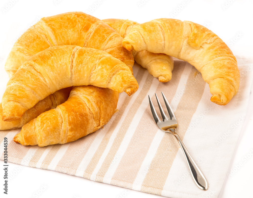 Croissant bread of bake Breakfast in the morning for health or diet food on the White background