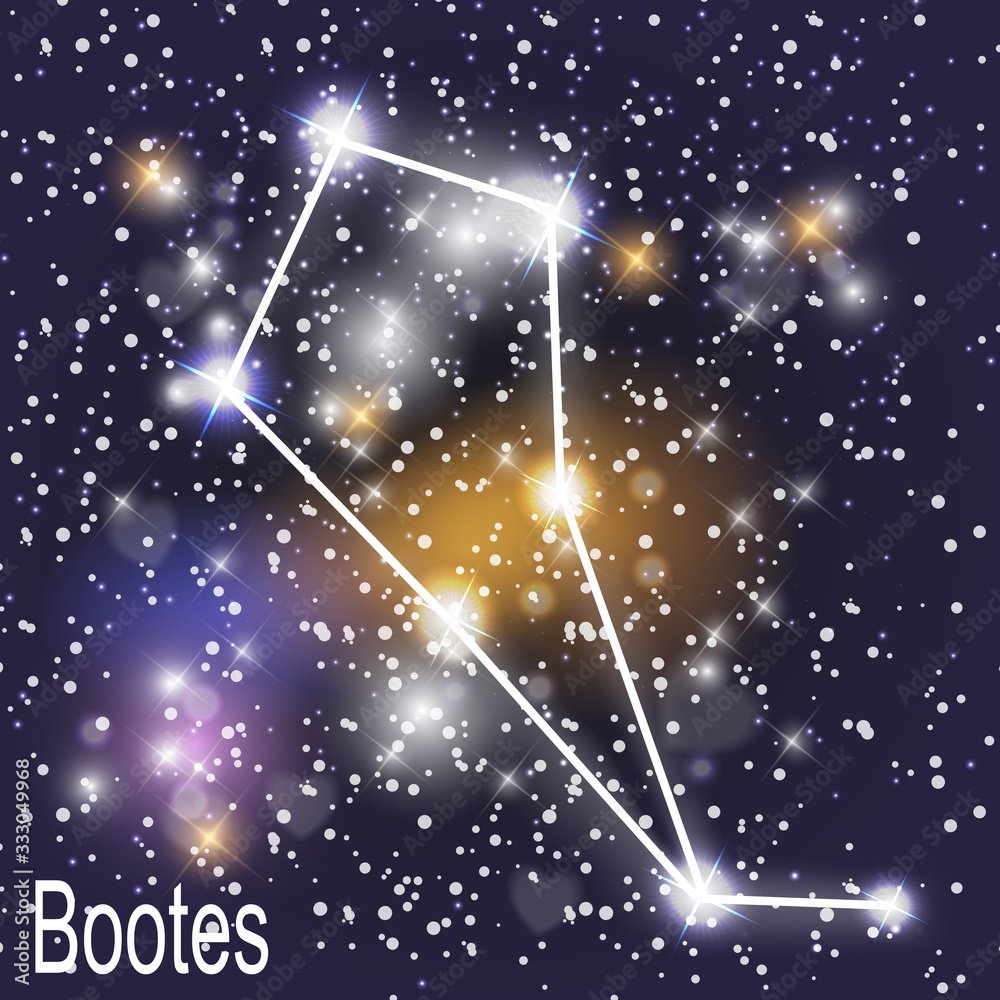 Bootes Constellation with Beautiful Bright Stars on the Background of Cosmic Sky Vector