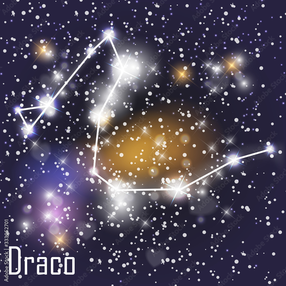 Draco Constellation with Beautiful Bright Stars on the Background of Cosmic Sky Vector Illustration