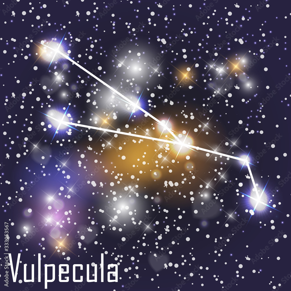 宇宙天空矢量图背景上有美丽明亮恒星的Vulpecula星座