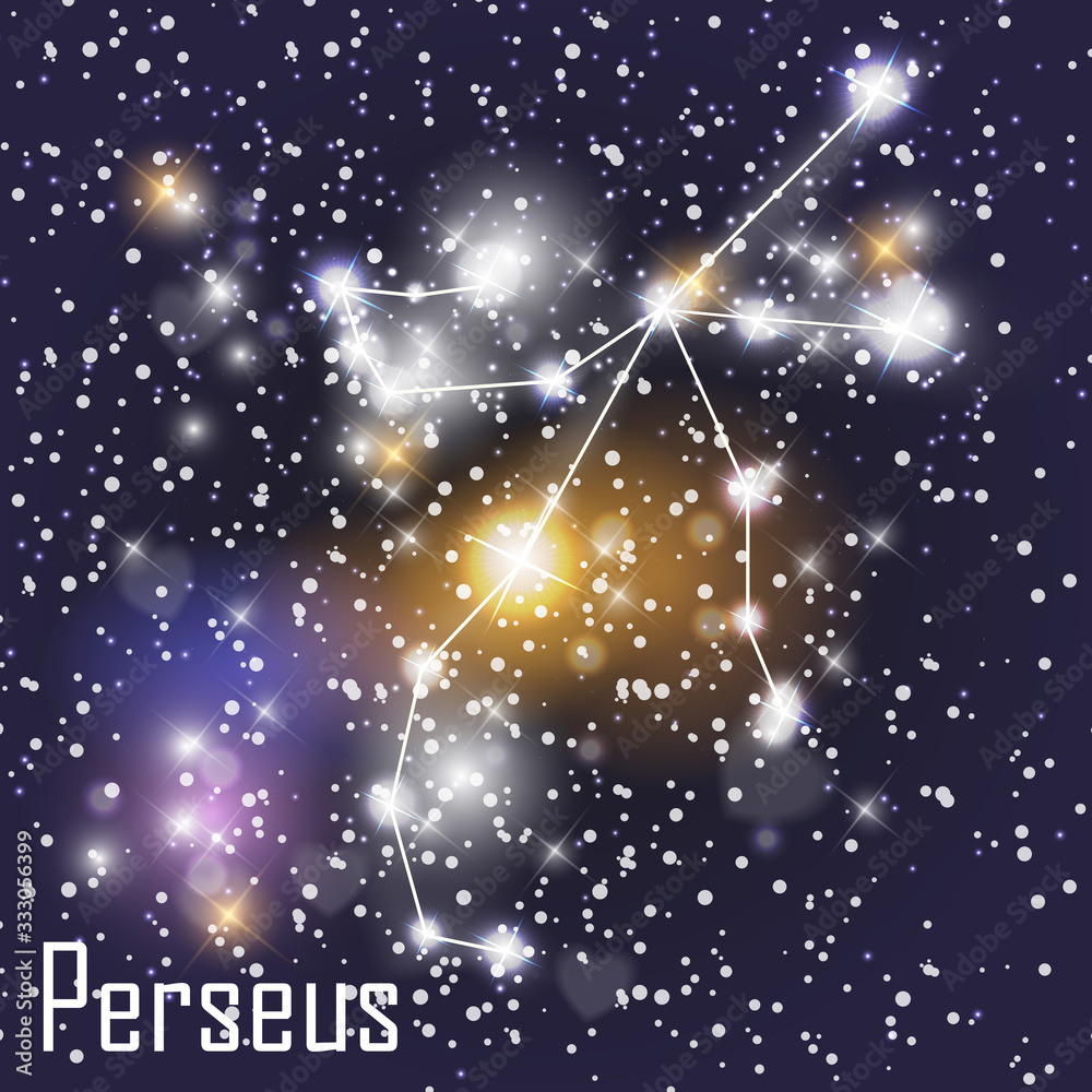 Perseus Constellation with Beautiful Bright Stars on the Background of Cosmic Sky Vector Illustratio