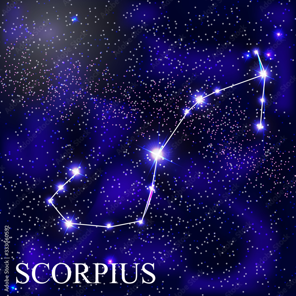 Scorpius Zodiac Sign with Beautiful Bright Stars on the Background of Cosmic Sky Vector Illustration