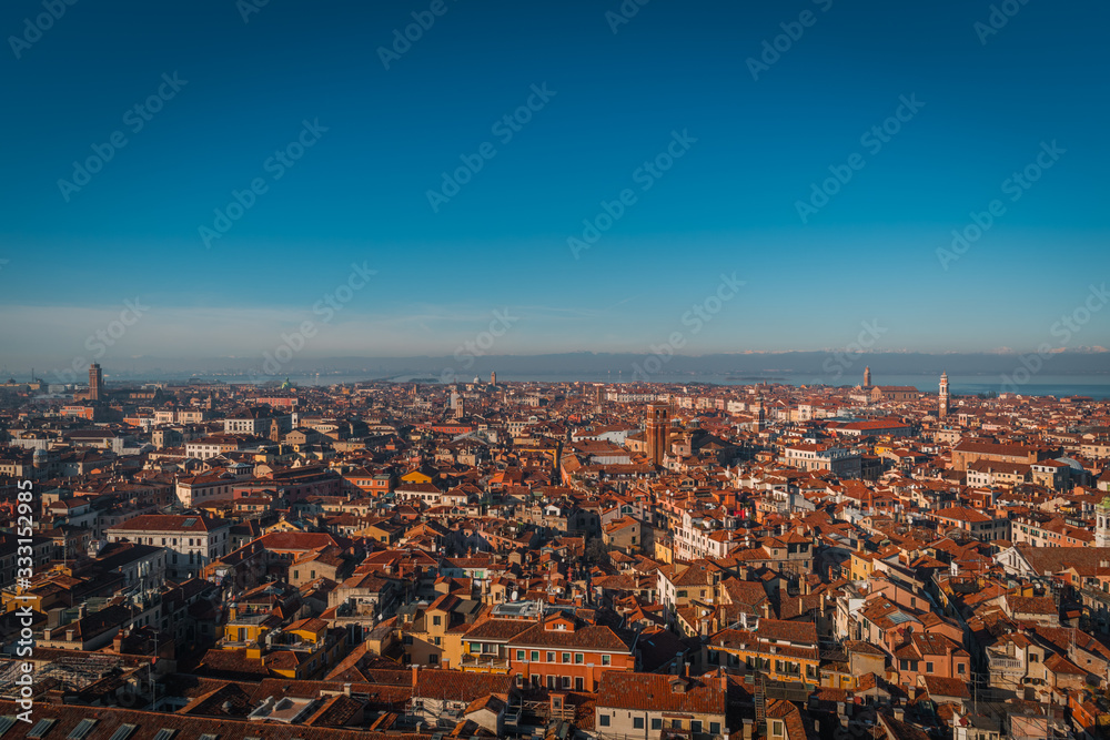 VENICE, VENETO / ITALY - DECEMBER 26 2019: Venice view from the top