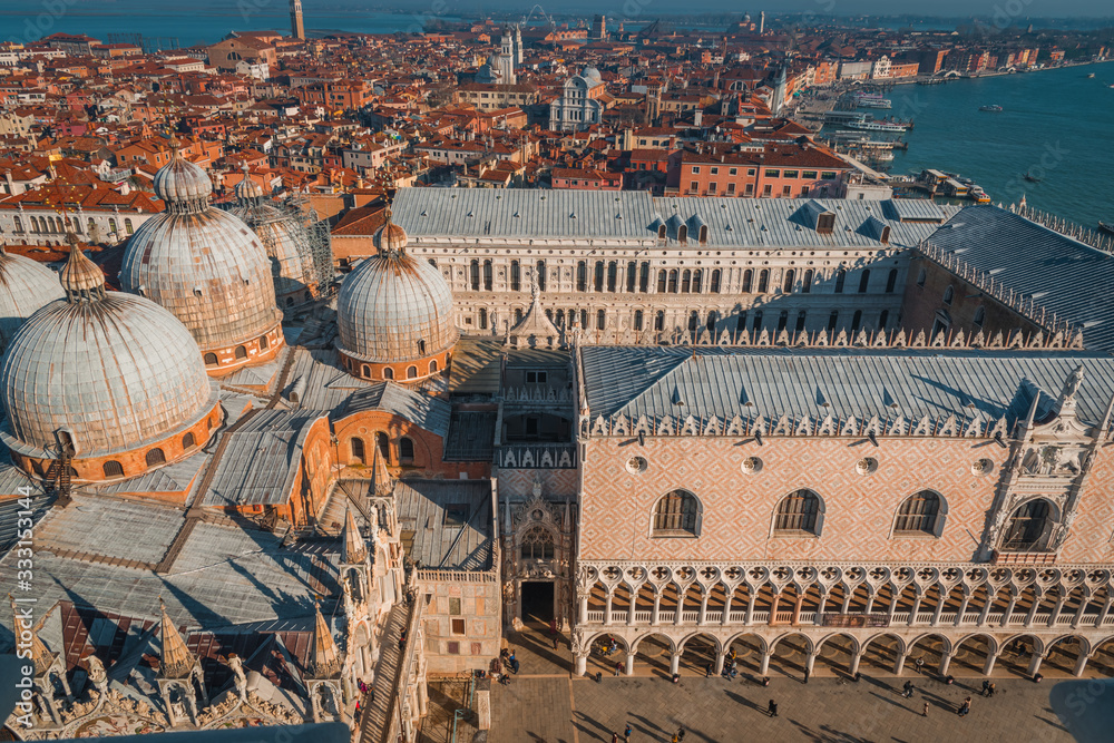 VENICE, VENETO / ITALY - DECEMBER 26 2019: Venice view from the top