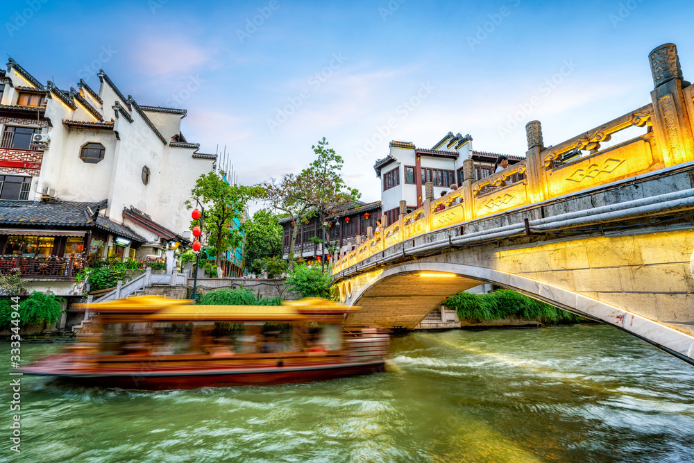 Ancient architectural landscape of Qinhuai River in Nanjing..