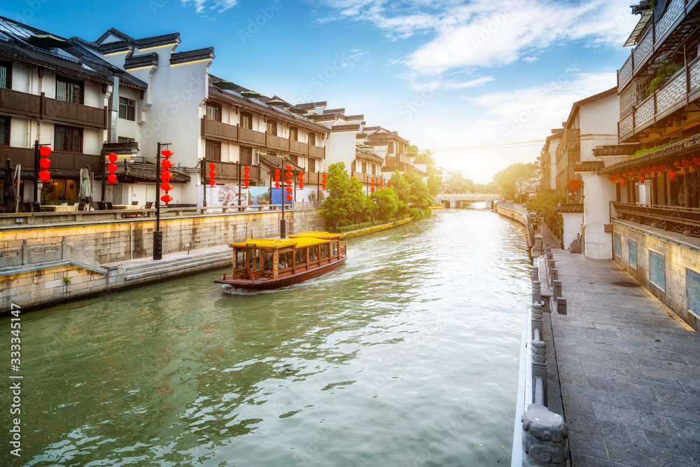 Ancient architectural landscape of Qinhuai River in Nanjing..