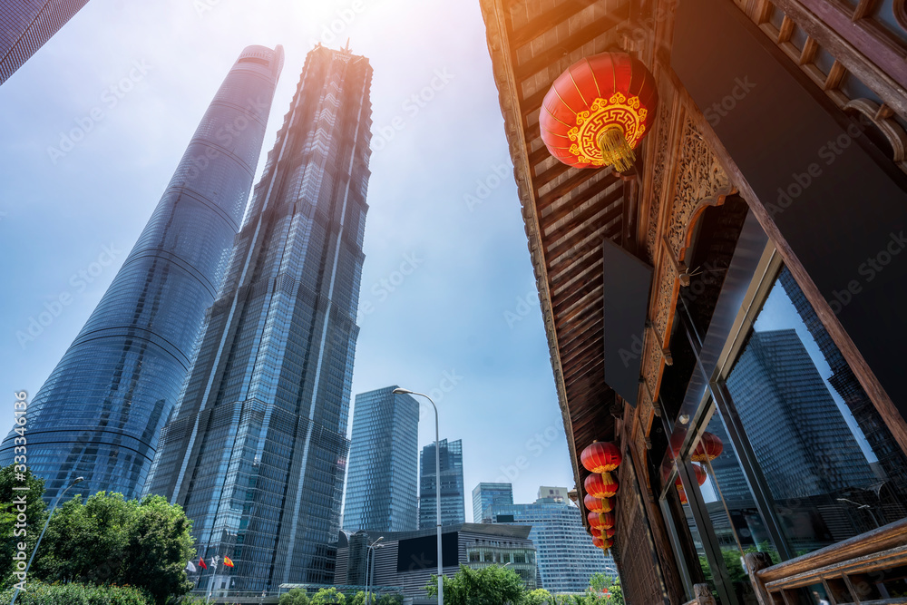 Architectural street, Lujiazui Financial District, Shanghai..