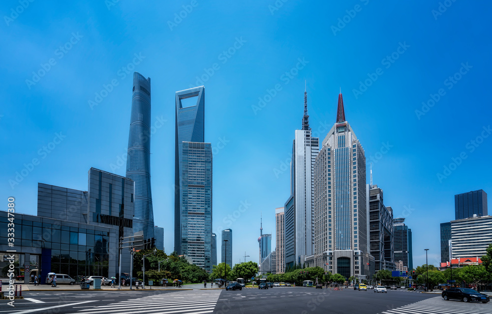 Architectural street, Lujiazui Financial District, Shanghai..