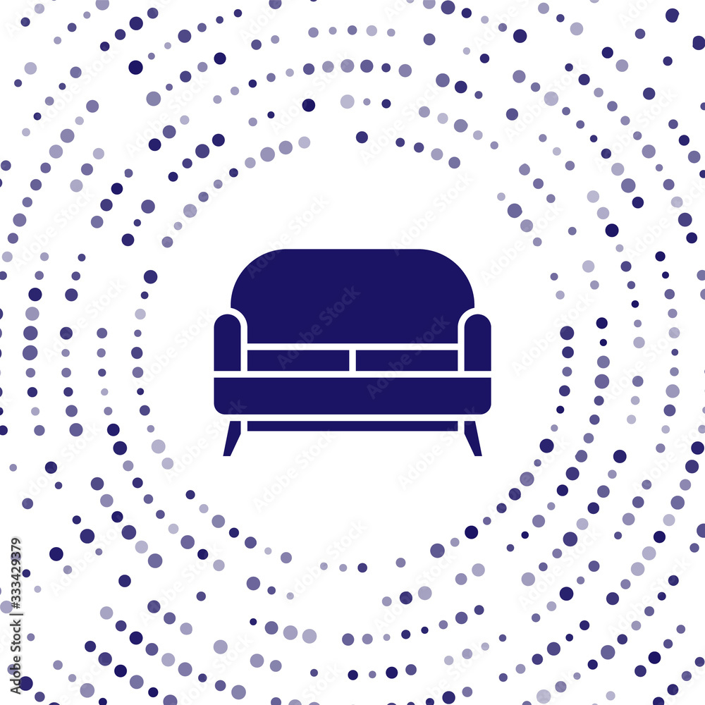 Blue Sofa icon isolated on white background. Abstract circle random dots. Vector Illustration