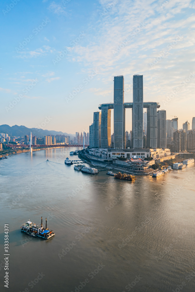 中国重庆朝天门码头高角度景观